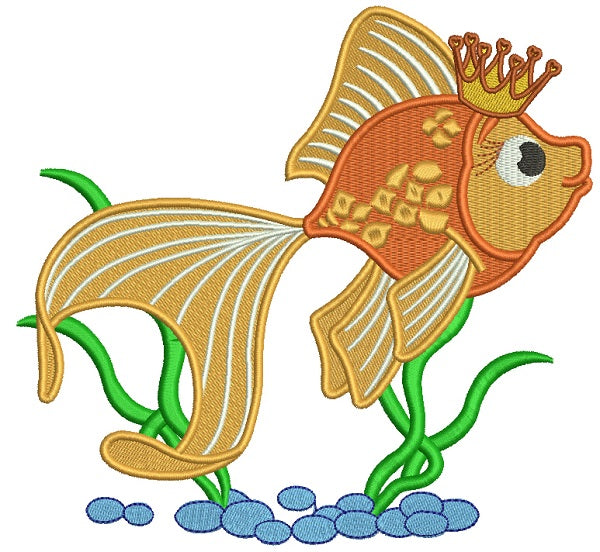 Goldfish Wearing Crown Filled Machine Embroidery Design Digitized Pattern