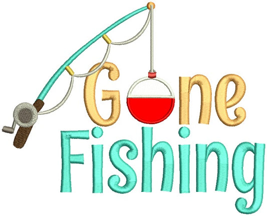 Gone Fishing Big Fishing Pole Applique Machine Embroidery Design Digitized Pattern