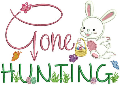 Gone Hunting Cute Little Rabit Holding an Easter Basket Applique Machine Embroidery Design Digitized Pattern
