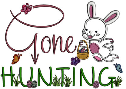 Gone Hunting Cute Little Rabit Holding an Easter Basket Applique Machine Embroidery Design Digitized Pattern