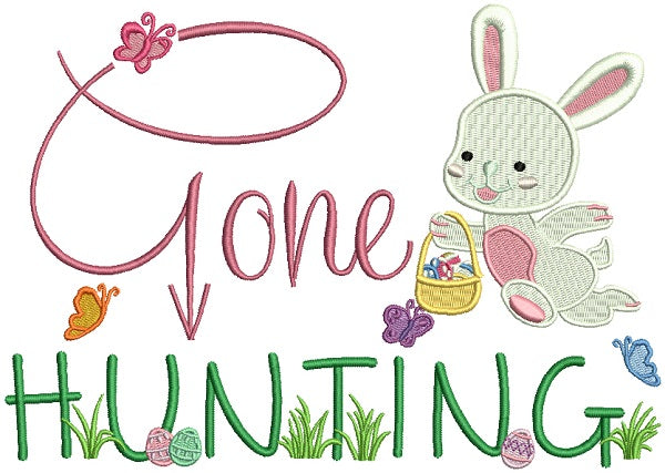 Gone Hunting Cute Little Rabit Holding an Easter Basket Filled Machine Embroidery Design Digitized Pattern