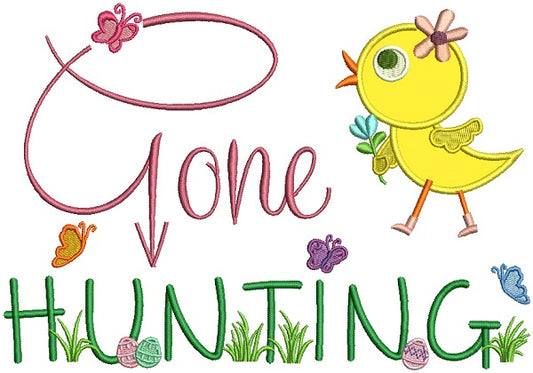Gone Hunting Easter Chick Applique Machine Embroidery Design Digitized Pattern