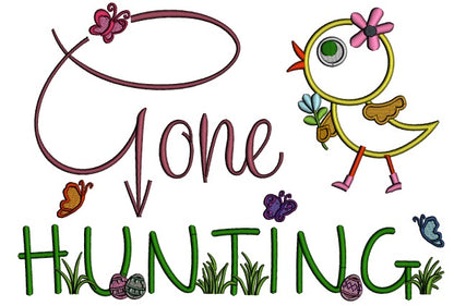 Gone Hunting Easter Chick Applique Machine Embroidery Design Digitized Pattern