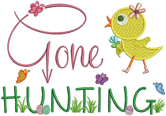 Gone Hunting Easter Chick Filled Machine Embroidery Design Digitized Pattern
