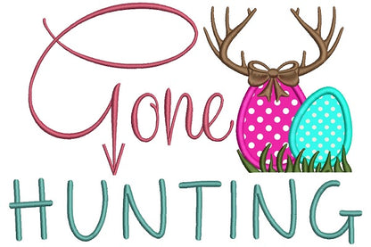 Gone Hunting Two Easter Eggs Applique Machine Embroidery Design Digitized Pattern