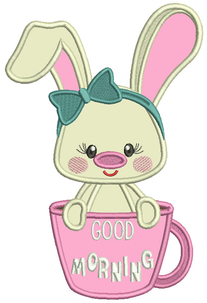 Good Morning Cute Little Bunny Applique Machine Embroidery Design Digitized Pattern