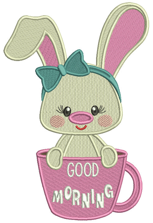 Good Morning Cute Little Bunny Filled Machine Embroidery Design Digitized Pattern