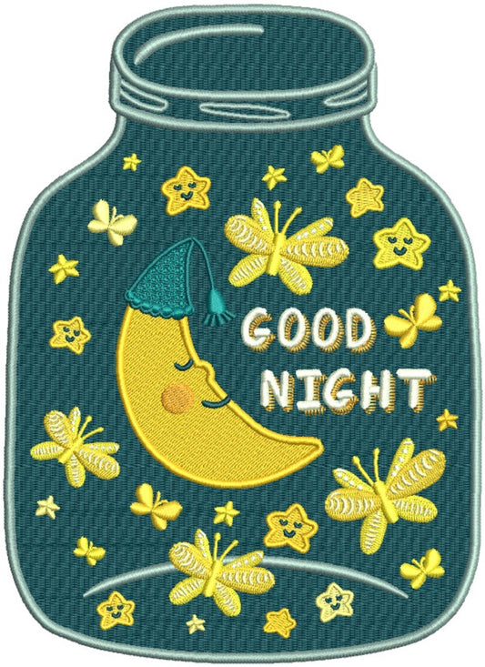 Good Night Mason Jar Filled Machine Embroidery Design Digitized Pattern