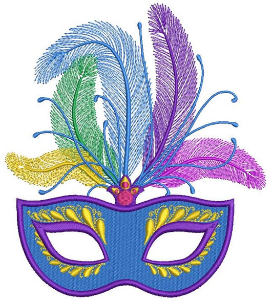 Gorgeous Mardi Gras Mask With Big Feathers Filled Machine Embroidery Design Digitized Pattern