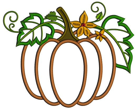 Gorgeous Pumpkin With Leaves Thanksgiving Applique Machine Embroidery Design Digitized Pattern