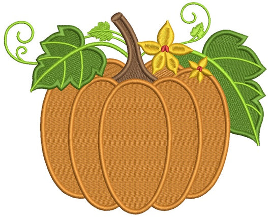 Gorgeous Pumpkin With Leaves Thanksgiving Filled Machine Embroidery Design Digitized Pattern