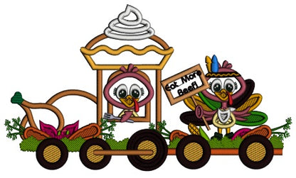 Got More Beef Turkey Train Thanksgiving Applique Machine Embroidery Design Digitized Pattern