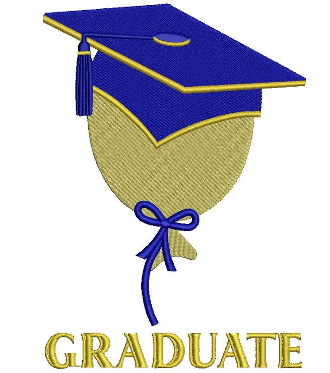 Graduate Baloon Wearing Cap School Filled Machine Embroidery Digitized Design Pattern