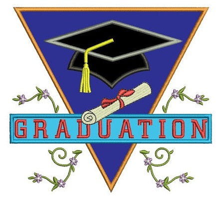Graduation Applique with a Cap and fancy leaves Machine Embroidery Digitized Design Pattern -Instant Download- 4x4,5x7,6x10