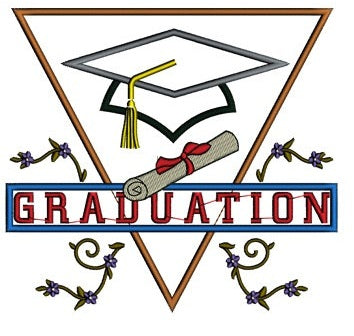 Graduation Applique with a Cap and fancy leaves Machine Embroidery Digitized Design Pattern -Instant Download- 4x4,5x7,6x10