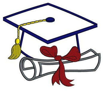 Graduation Cap Applique with diploma Machine Embroidery Digitized Design Pattern -Instant Download- 4x4,5x7,6x10