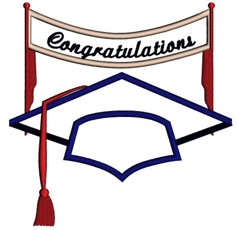 Graduation Cap With Banner Applique Machine Embroidery Digitized Design Pattern