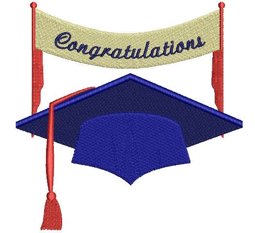 Graduation Cap With Banner Filled Machine Embroidery Digitized Design Pattern