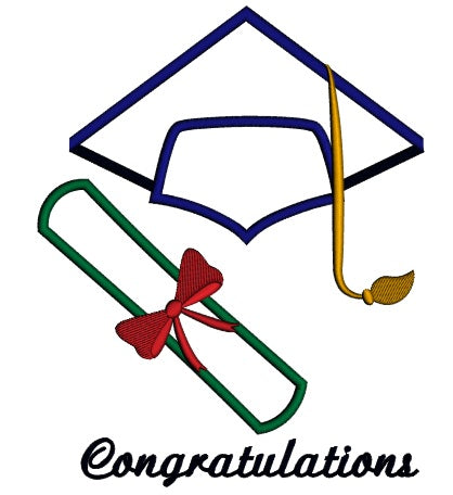Graduation Cap with Diploma School Applique Machine Embroidery Digitized Design Pattern