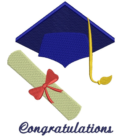 Graduation Cap with Diploma School Filled Machine Embroidery Digitized Design Pattern