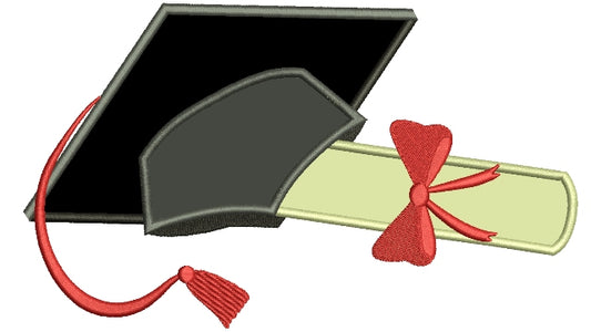 Graduation Cap with Ribbon School Applique Machine Embroidery Digitized Design Pattern