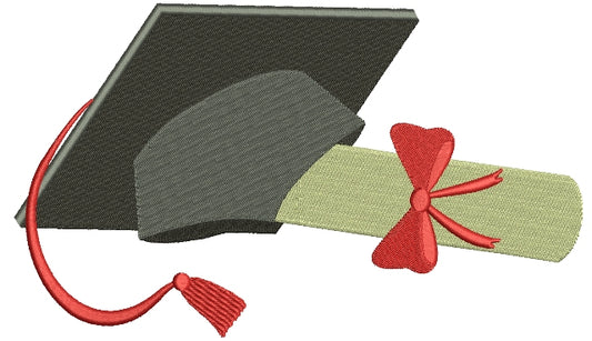 Graduation Cap with Ribbon School Filled Machine Embroidery Digitized Design Pattern