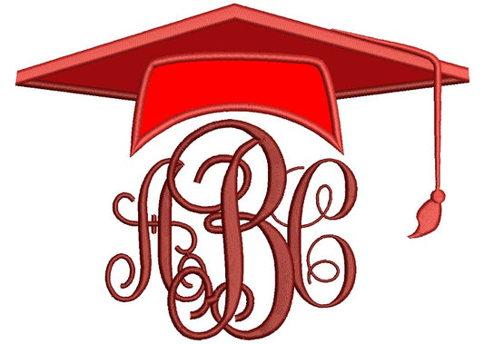 Graduation Fancy Monogram Cap School Applique Machine Embroidery Digitized Design Pattern