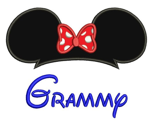 Grammy Mouse Ears Looks Like Minnie Mouse Applique Grandma Machine Embroidery Digitized Design Pattern