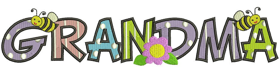 Grandma Flowers and Bees Filled Machine Embroidery Digitized Design Pattern