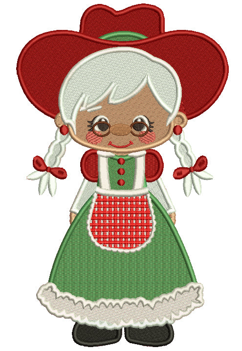 Grandma Wearing Christmas Dress Filled Machine Embroidery Design Digitized Pattern