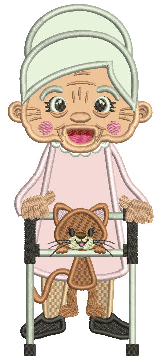 Grandma With a Walker Applique Machine Embroidery Design Digitized Pattern