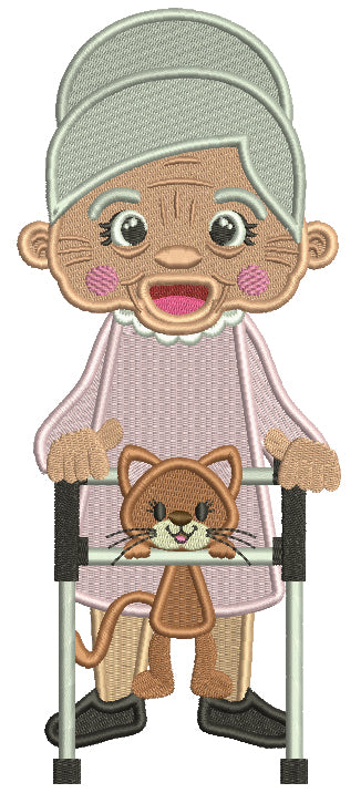 Grandma With a Walker Filled Machine Embroidery Design Digitized Pattern