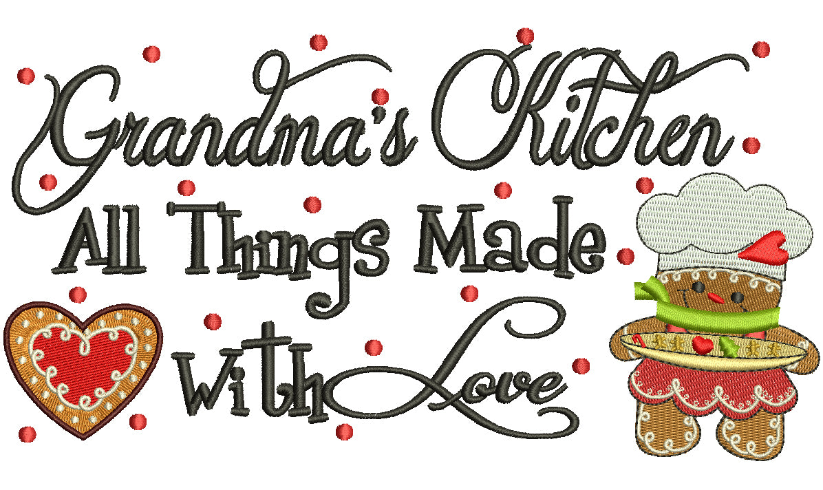 Grandma's Kitchen All Things Made With Love With Dots Christmas Filled Machine Embroidery Digitized Design Pattern