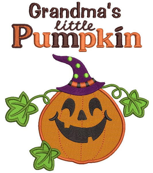 Grandma's Little Pumpkin Halloween Filled Machine Embroidery Design Digitized Pattern