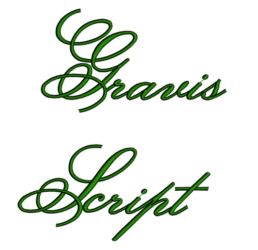 Gravis Font Machine Embroidery Script Upper and Lower Case 1 2 3 inches