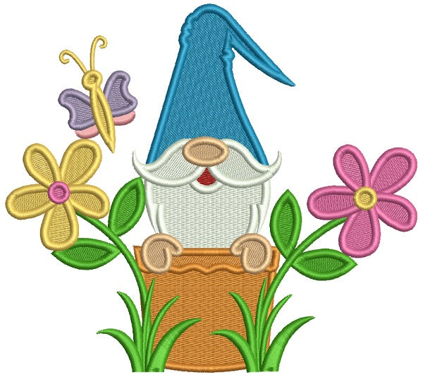 Grome Sitting Inside a Flower Pot Filled Machine Embroidery Design Digitized Pattern