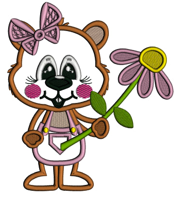 Groundhog Girl With a Flower Easter Applique Machine Embroidery Design Digitized Pattern