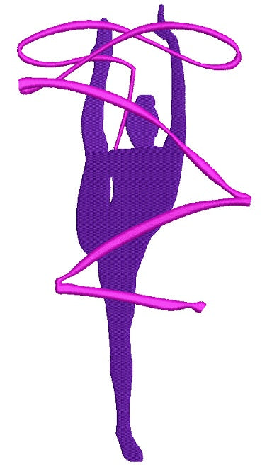Gymnast With A Ribbon Sports Filled Machine Embroidery Design Digitized Pattern