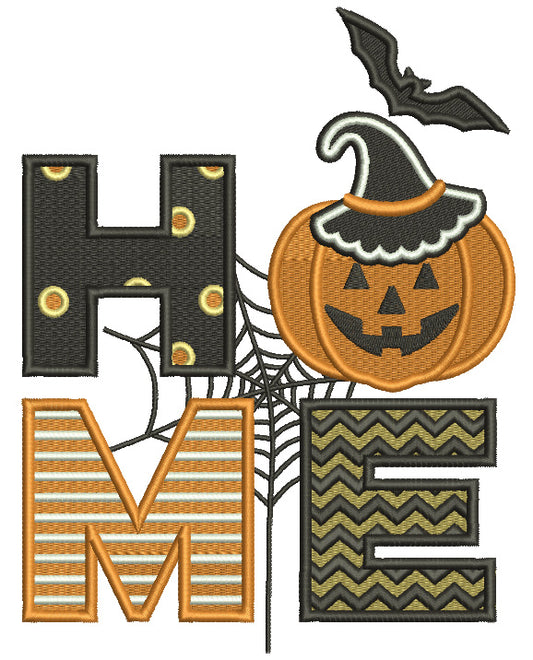 HOME Halloween Pumpkin And Spider Web Filled Machine Embroidery Design Digitized Pattern