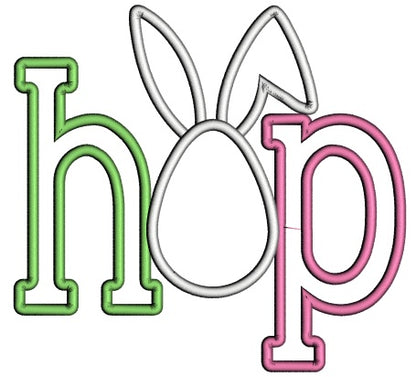 HOP Easter Bunny Ears Applique Machine Embroidery Design Digitized