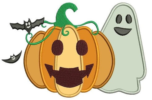 Halloween Applique Pumpkin and a Ghost Machine Embroidery Digitized Pattern - Instant Download - 4x4 , 5x7, 6x10