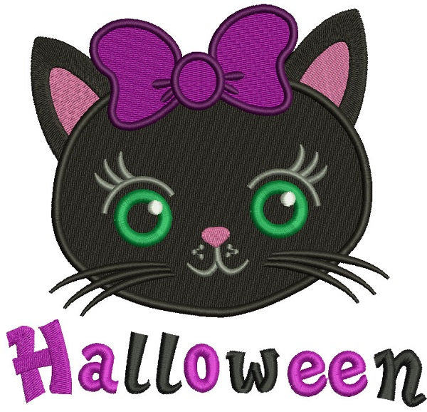 Halloween Cute Kitten Wearing a Bow Filled Machine Embroidery Design Digitized Pattern