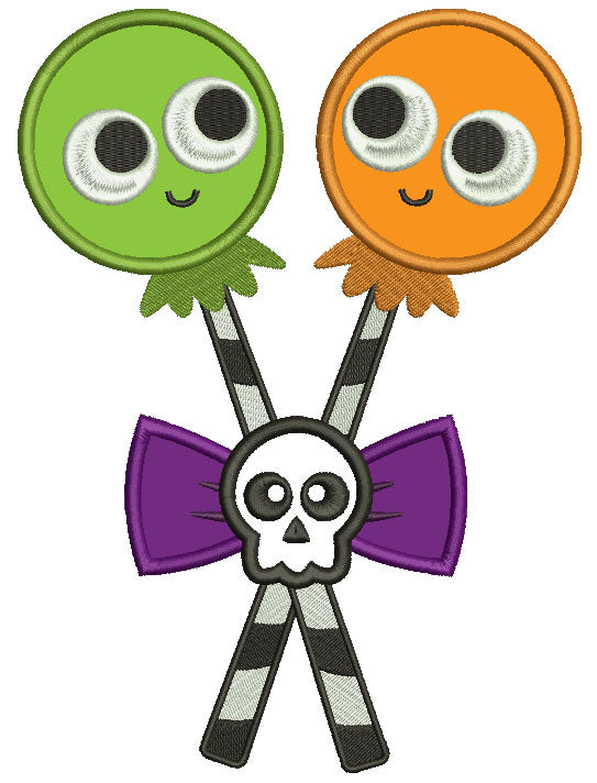 Halloween Lollipops With a Skull Applique Machine Embroidery Digitized Design Pattern