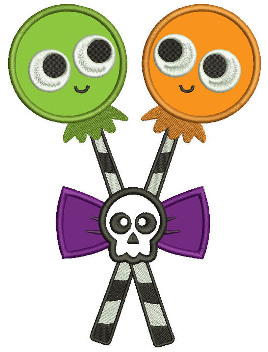 Halloween Lollipops With a Skull Applique Machine Embroidery Digitized Design Pattern