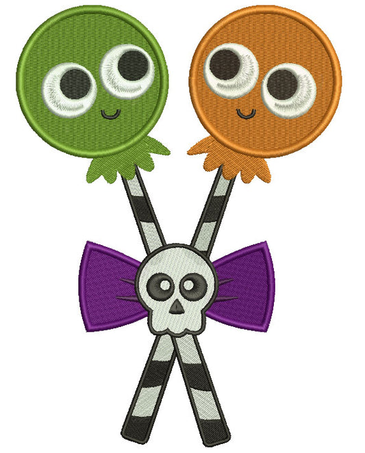 Halloween Lollipops With a Skull Filled Machine Embroidery Digitized Design Pattern