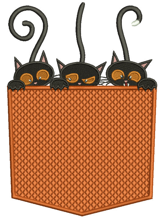 Halloween Pocket Full Of Black Kittens Filled Machine Embroidery Design Digitized Pattern