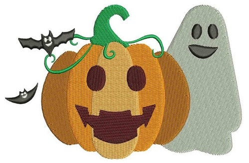 Halloween Pumpkin and a Ghost Machine Filled Embroidery Digitized Pattern - Instant Download - 4x4 , 5x7, 6x10
