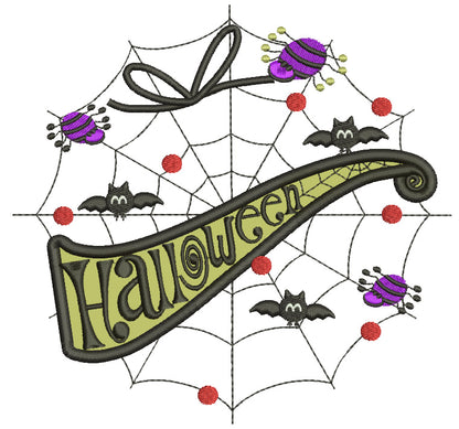 Halloween Spider Web With Bats and Spiders Applique Machine Embroidery Digitized Design Pattern