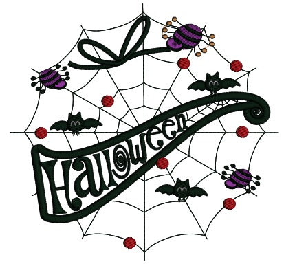 Halloween Spider Web With Bats and Spiders Applique Machine Embroidery Digitized Design Pattern