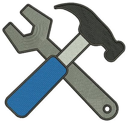 Hammer and a Wrench mechanic handyman Machine Embroidery Filled Digitized Design Pattern- Instant Download - 4x4 ,5x7,6x10